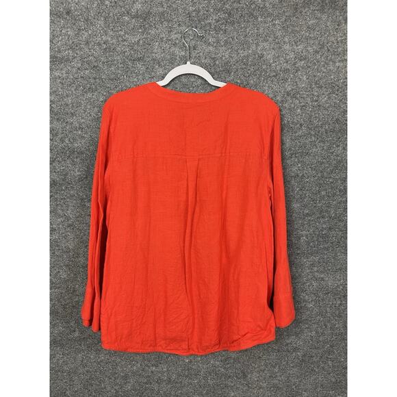 J Crew Linen Tunic Top Orange 1/4 Button 3/4 Sleeve Women's Size L - Picture 5 of 16